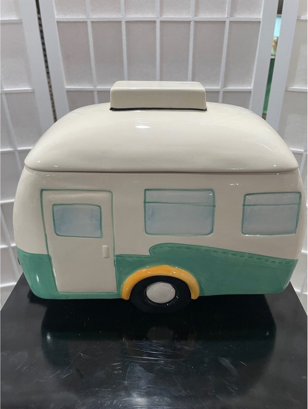 Ceramic Vintage Camper Van Cookie Jar with Removable Lid